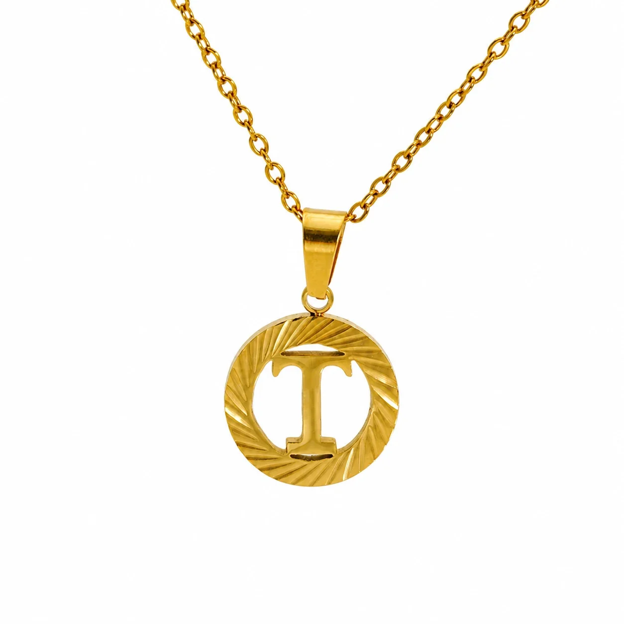 Sunburst 18K Gold-Plated Stainless Steel Initial Necklace - Gold T