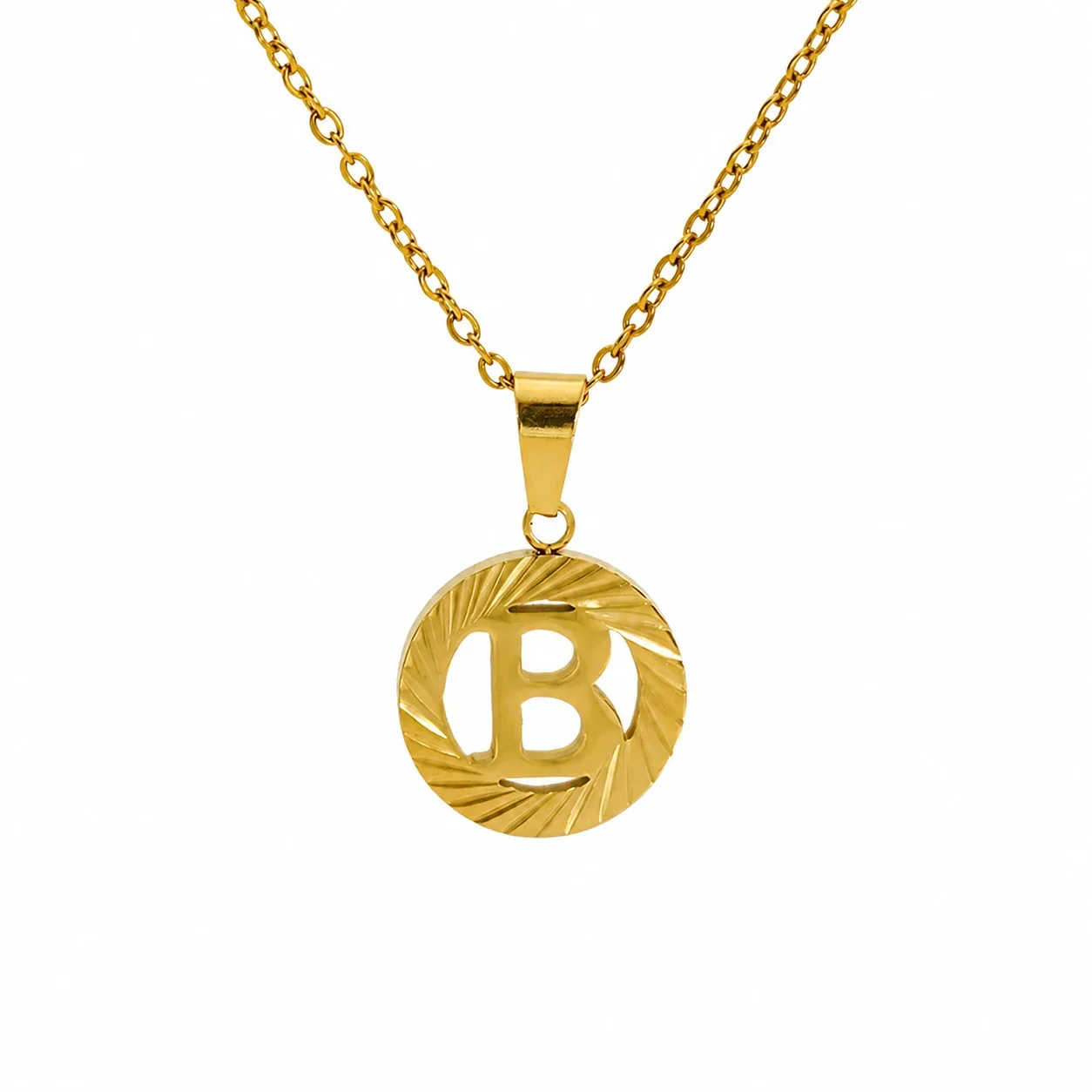 Sunburst 18K Gold-Plated Stainless Steel Initial Necklace - Gold B
