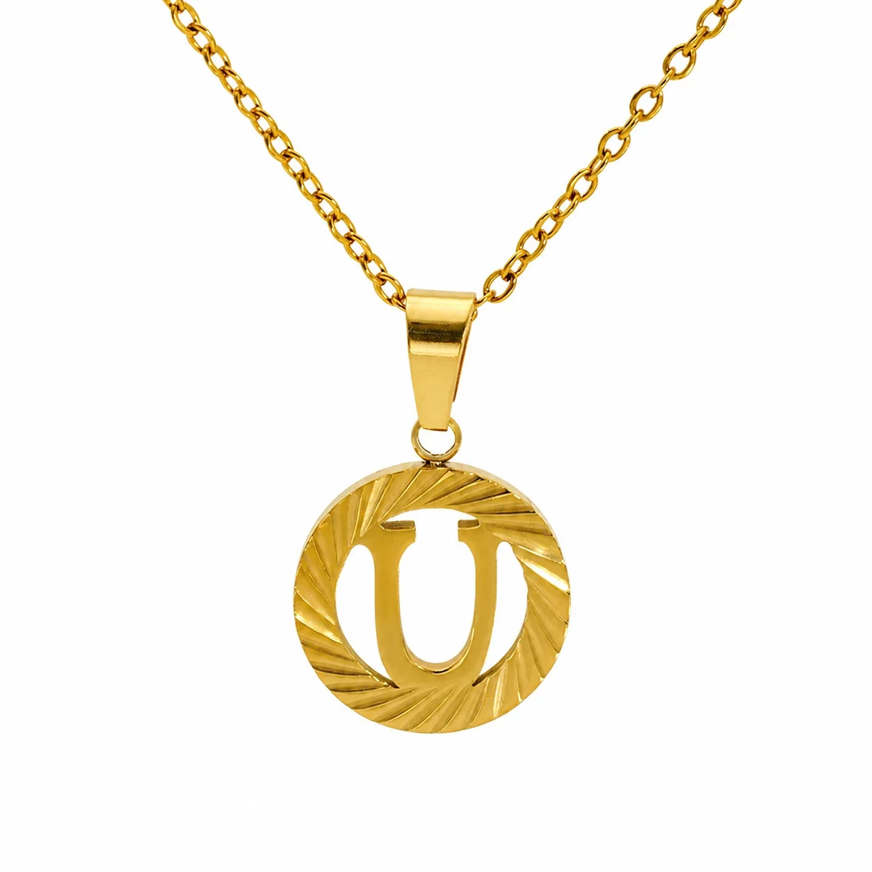 Sunburst 18K Gold-Plated Stainless Steel Initial Necklace - Gold U