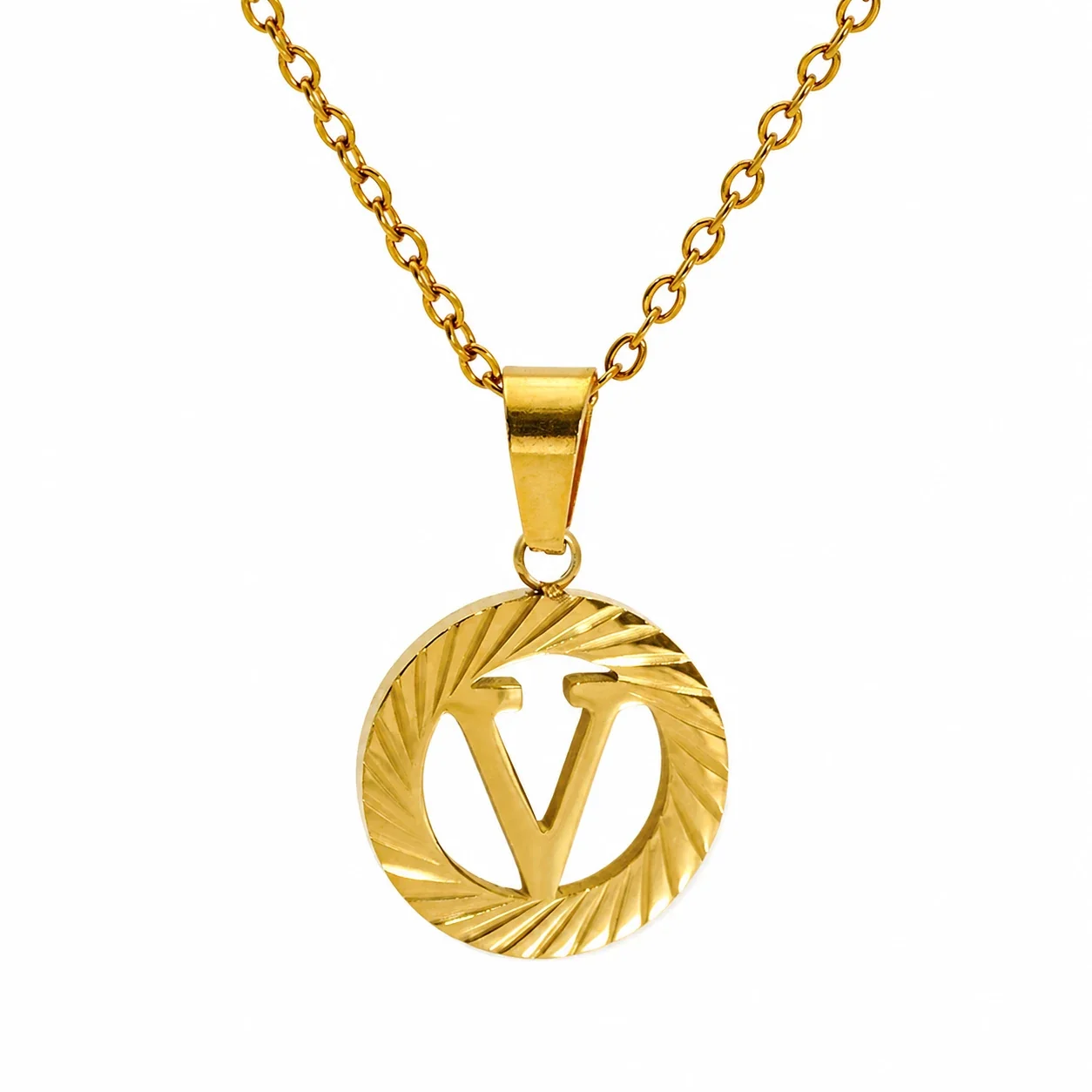 Sunburst 18K Gold-Plated Stainless Steel Initial Necklace - Gold V
