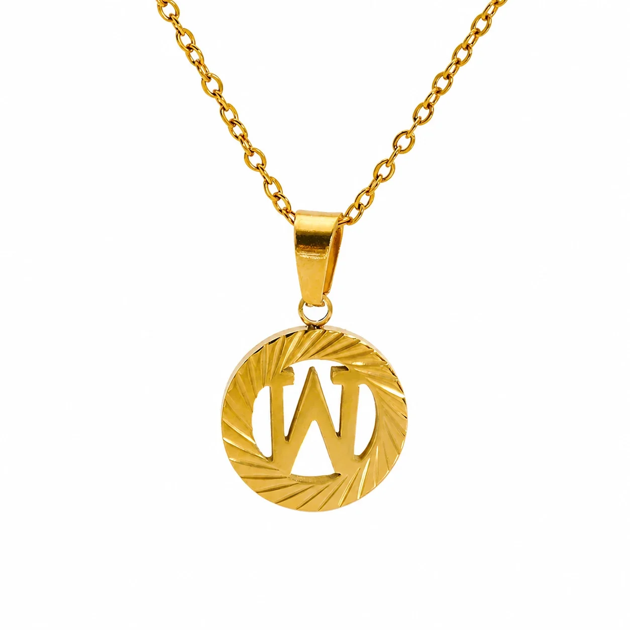 Sunburst 18K Gold-Plated Stainless Steel Initial Necklace - Gold W