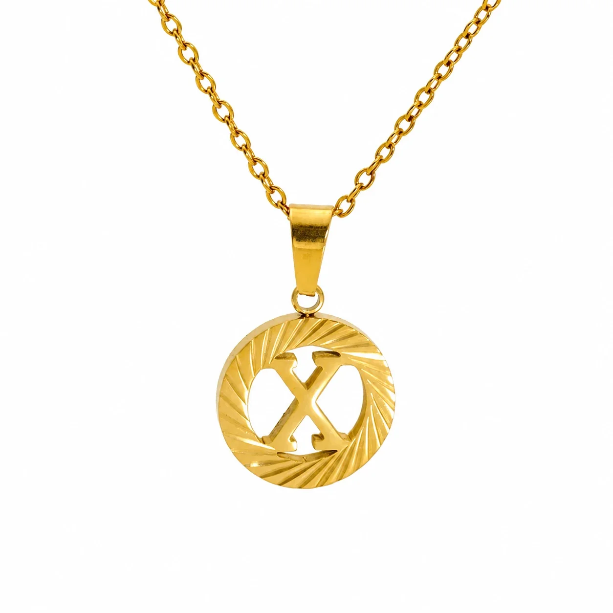 Sunburst 18K Gold-Plated Stainless Steel Initial Necklace - Gold X