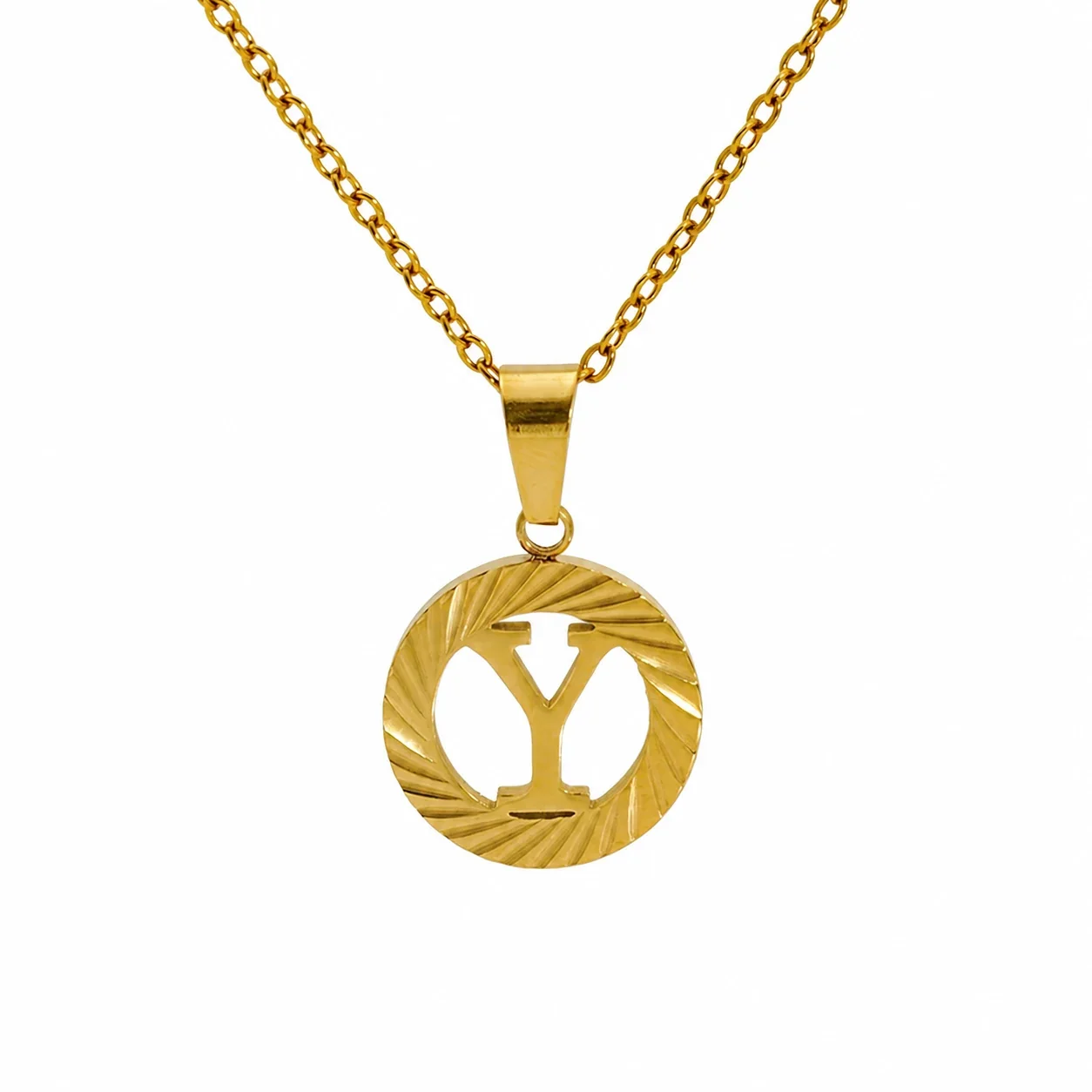 Sunburst 18K Gold-Plated Stainless Steel Initial Necklace - Gold Y