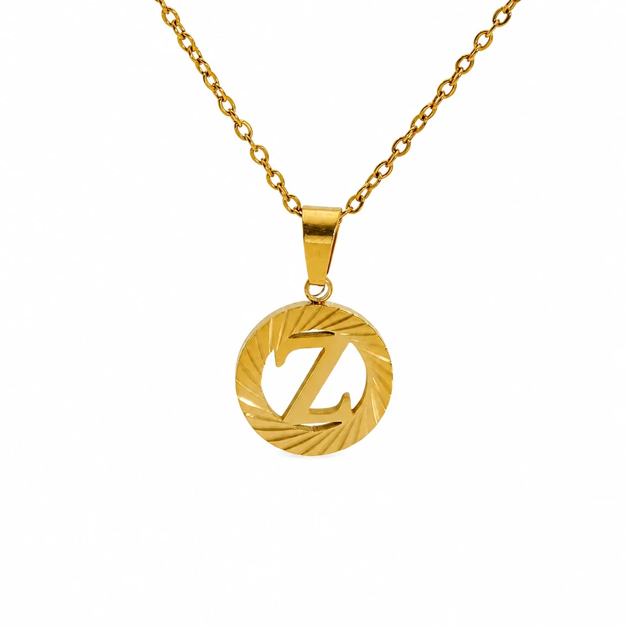 Sunburst 18K Gold-Plated Stainless Steel Initial Necklace - Gold Z