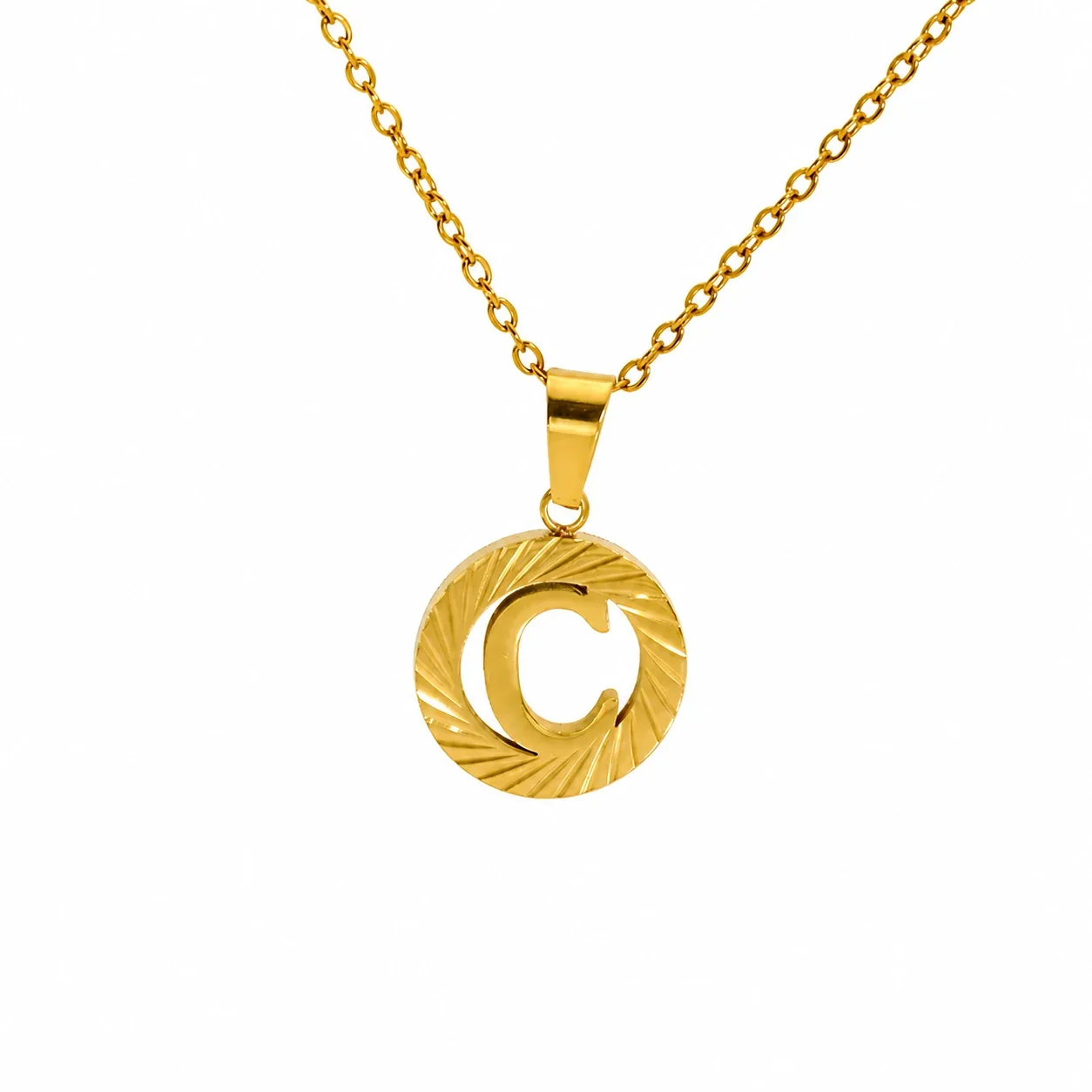 Sunburst 18K Gold-Plated Stainless Steel Initial Necklace - Gold C