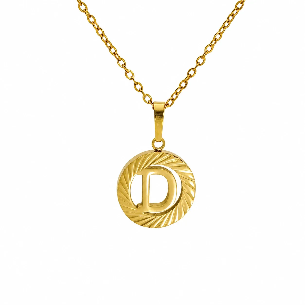 Sunburst 18K Gold-Plated Stainless Steel Initial Necklace - Gold D