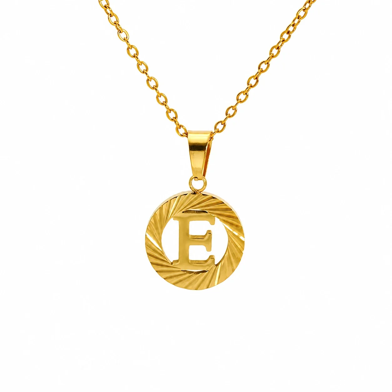 Sunburst 18K Gold-Plated Stainless Steel Initial Necklace - Gold E