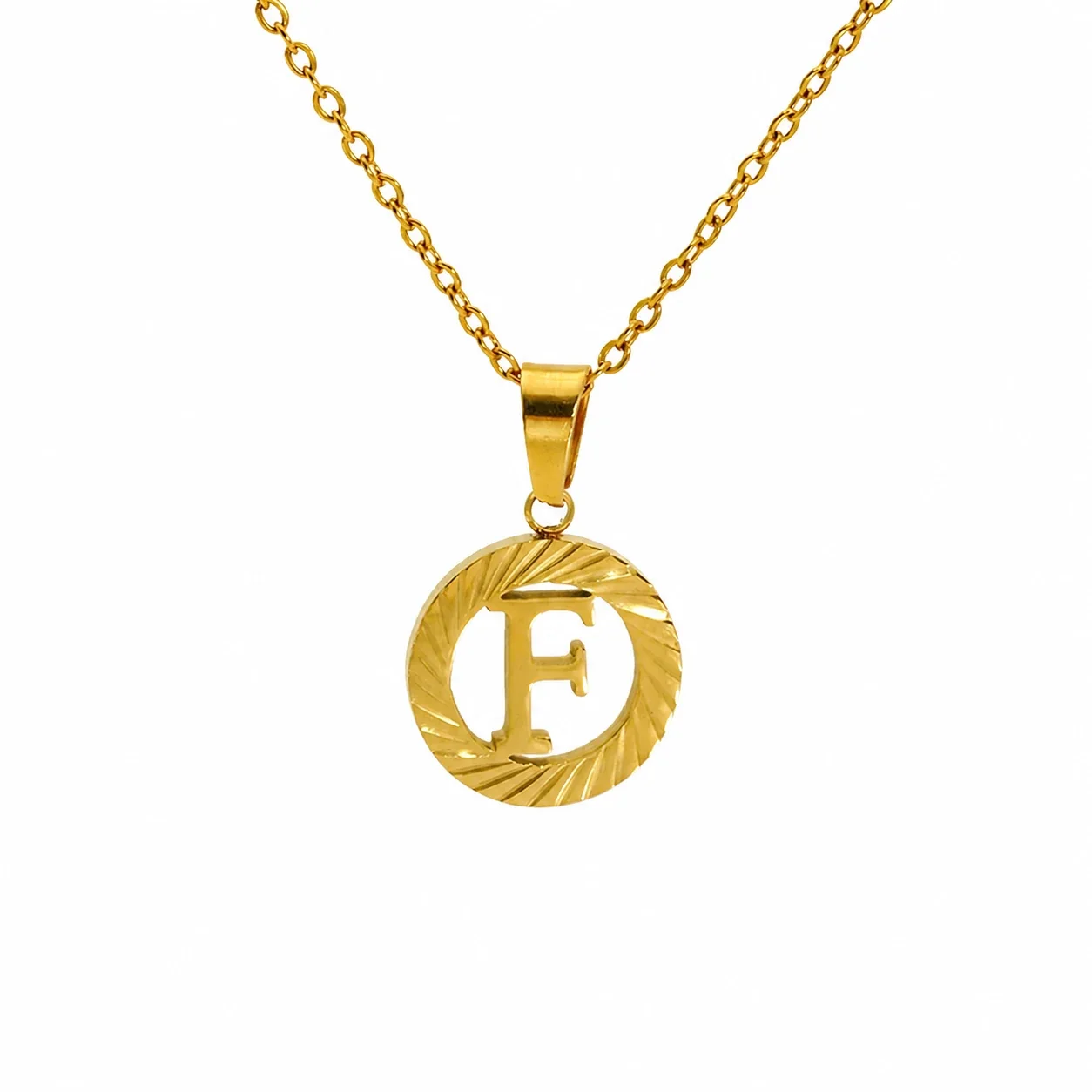 Sunburst 18K Gold-Plated Stainless Steel Initial Necklace - Gold F