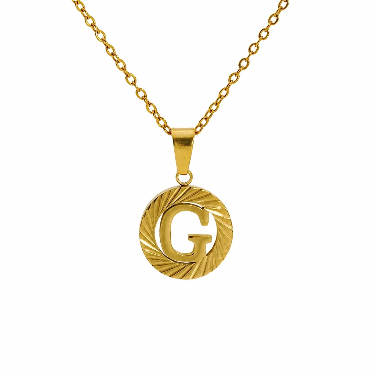 Sunburst 18K Gold-Plated Stainless Steel Initial Necklace - Gold G
