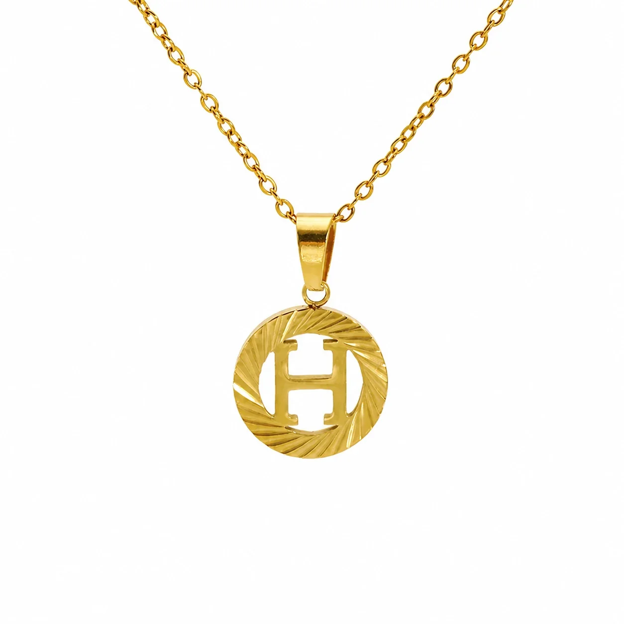 Sunburst 18K Gold-Plated Stainless Steel Initial Necklace - Gold H