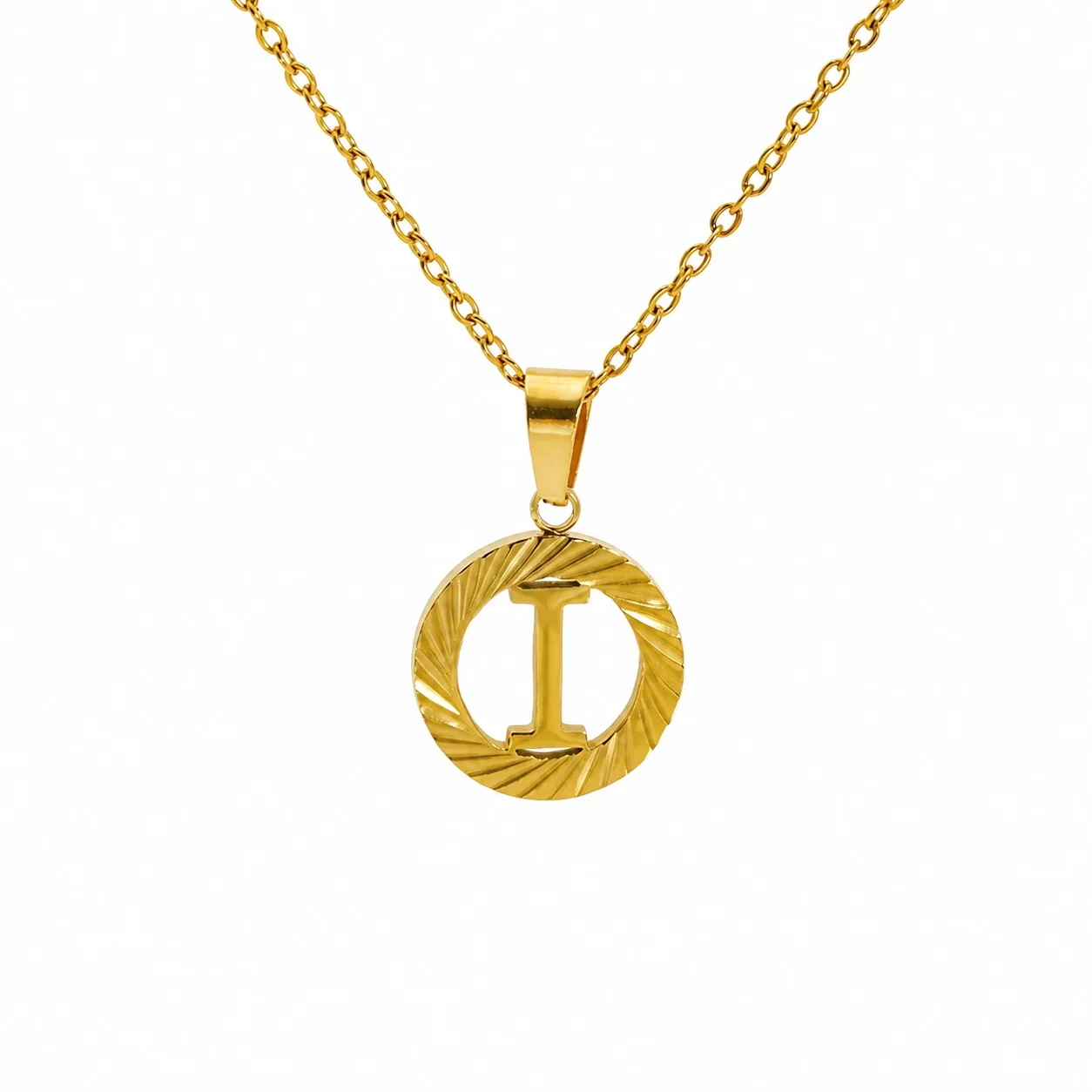 Sunburst 18K Gold-Plated Stainless Steel Initial Necklace - Gold I