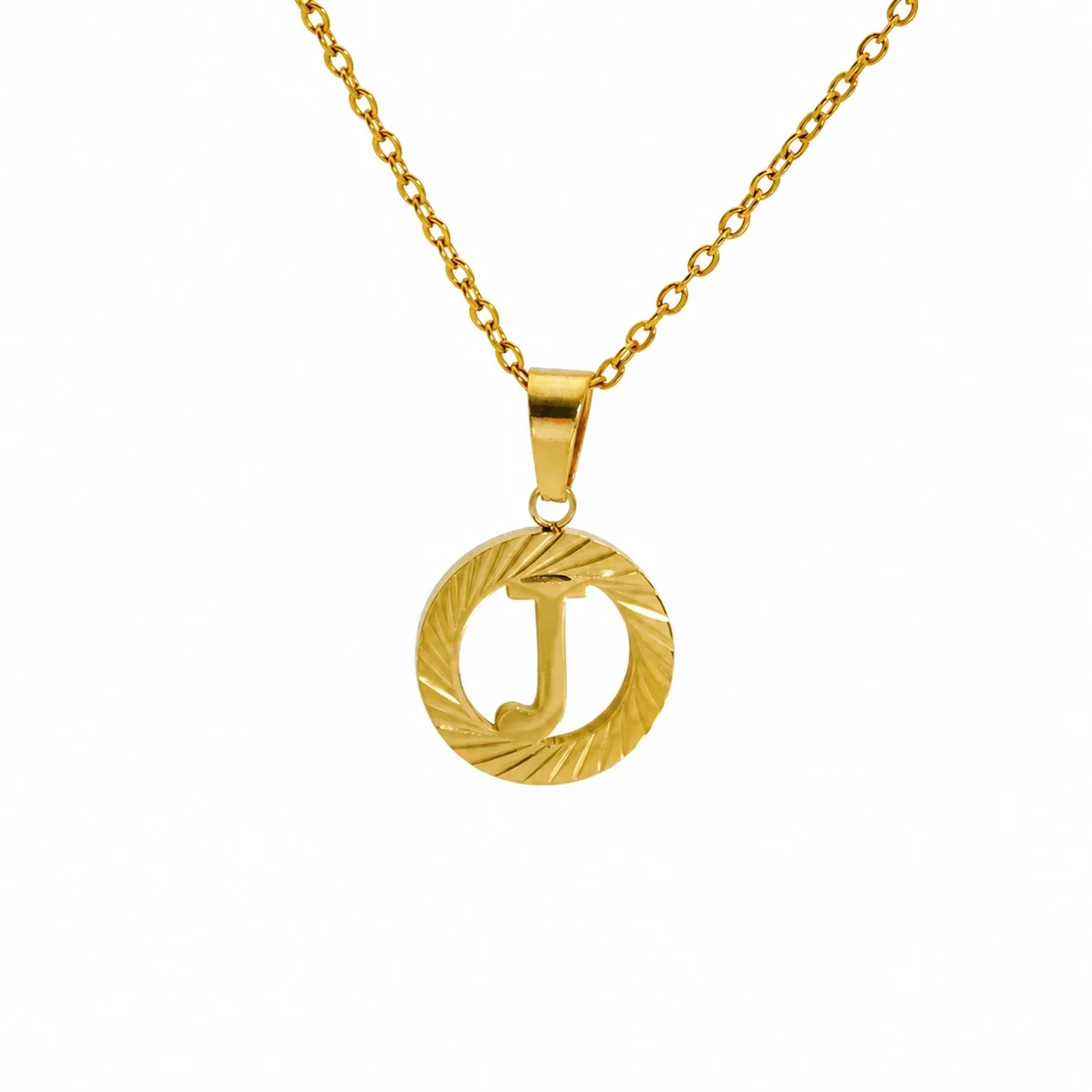 Sunburst 18K Gold-Plated Stainless Steel Initial Necklace - Gold J