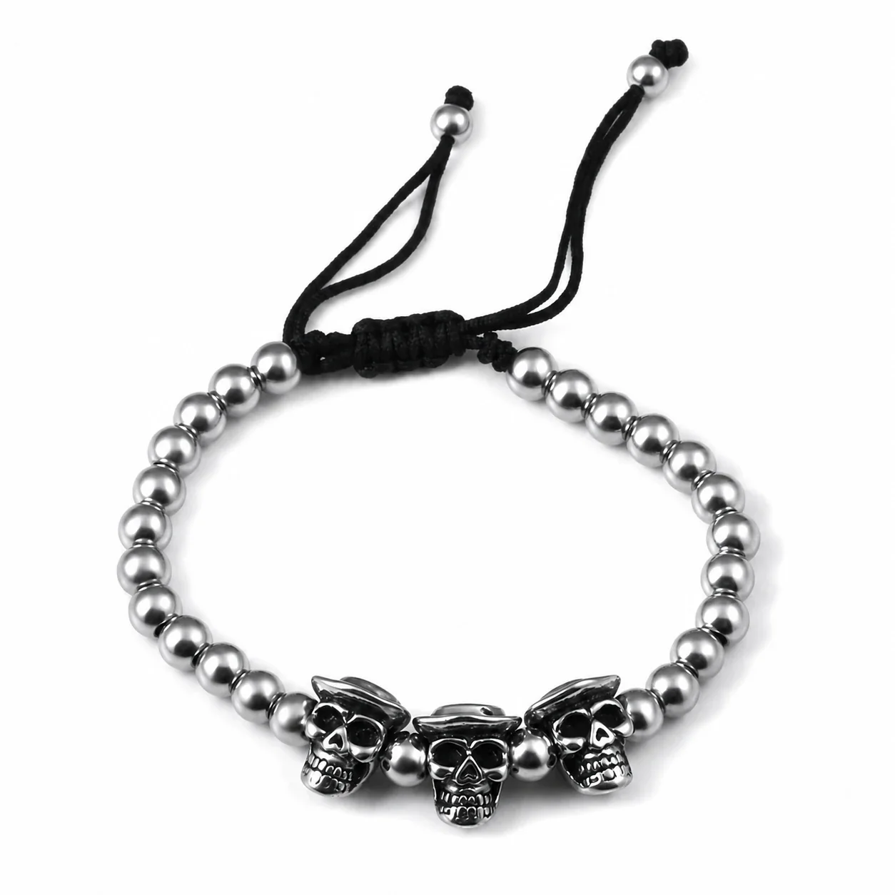 Edgy 316 Stainless Steel Skull Beaded Bracelet