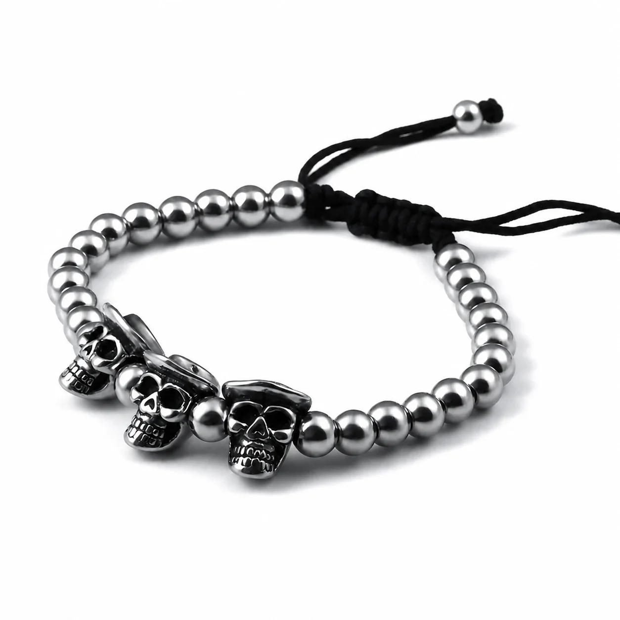 Edgy 316 Stainless Steel Skull Beaded Bracelet