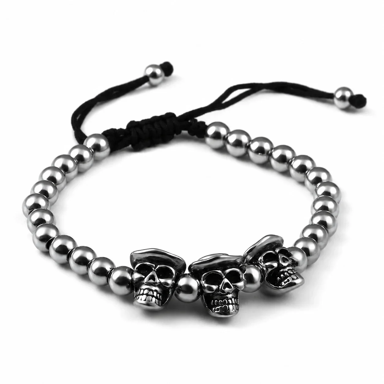 Edgy 316 Stainless Steel Skull Beaded Bracelet
