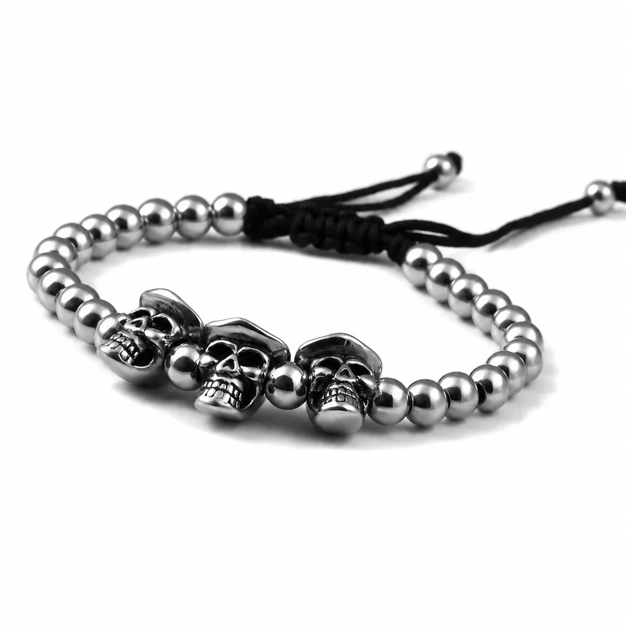 Edgy 316 Stainless Steel Skull Beaded Bracelet