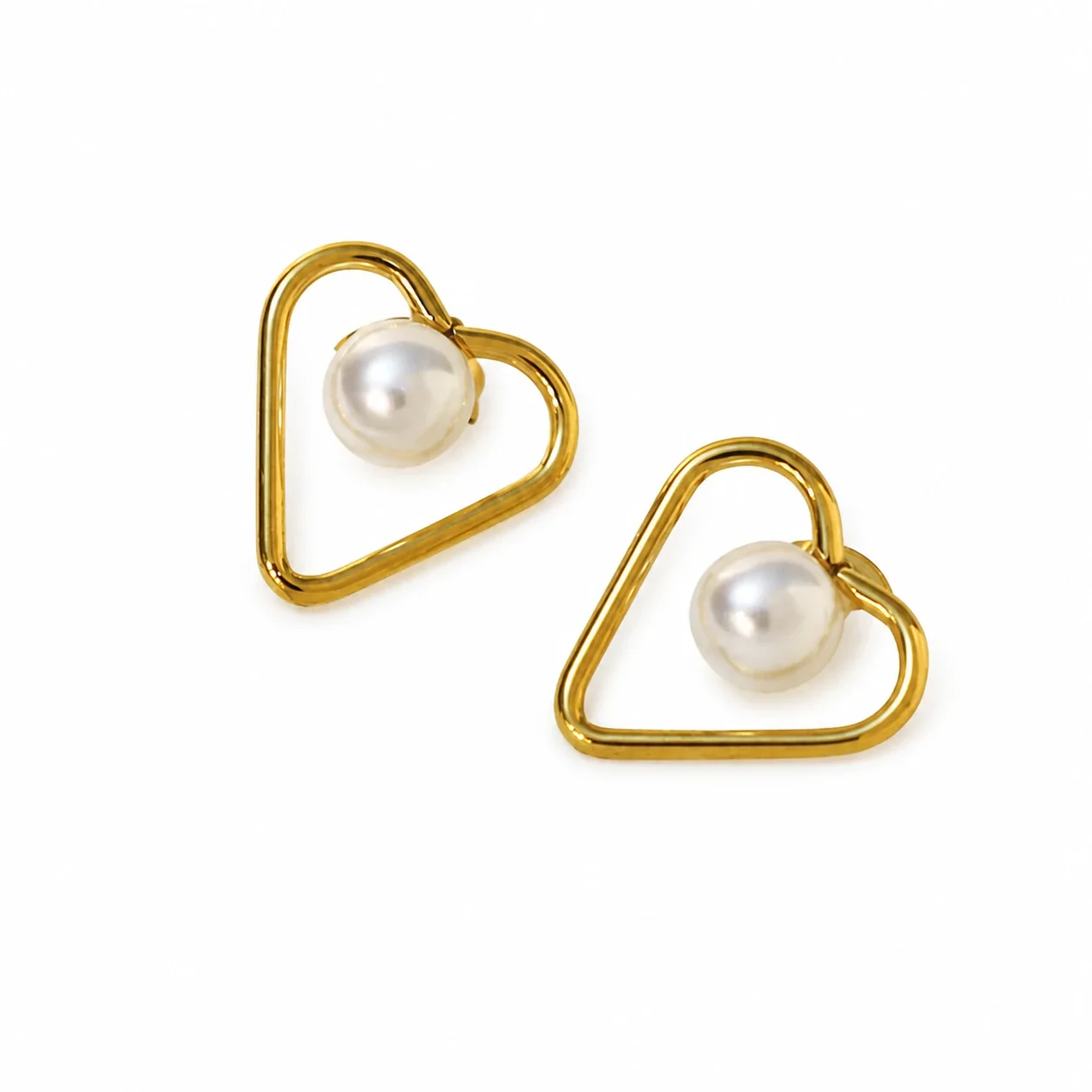 Stud Earrings Open Heart Wire Pearl Stainless Steel