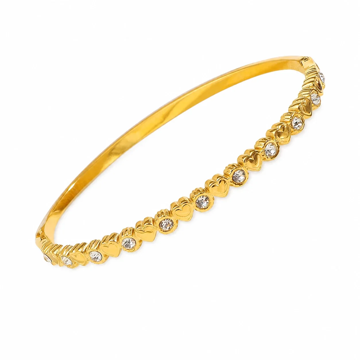 Ornate 18K Gold-Plated Textured CZ Hinged Bangle