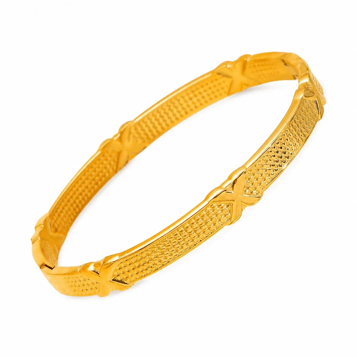 Ornate 18K Gold-Plated Textured CZ Hinged Bangle