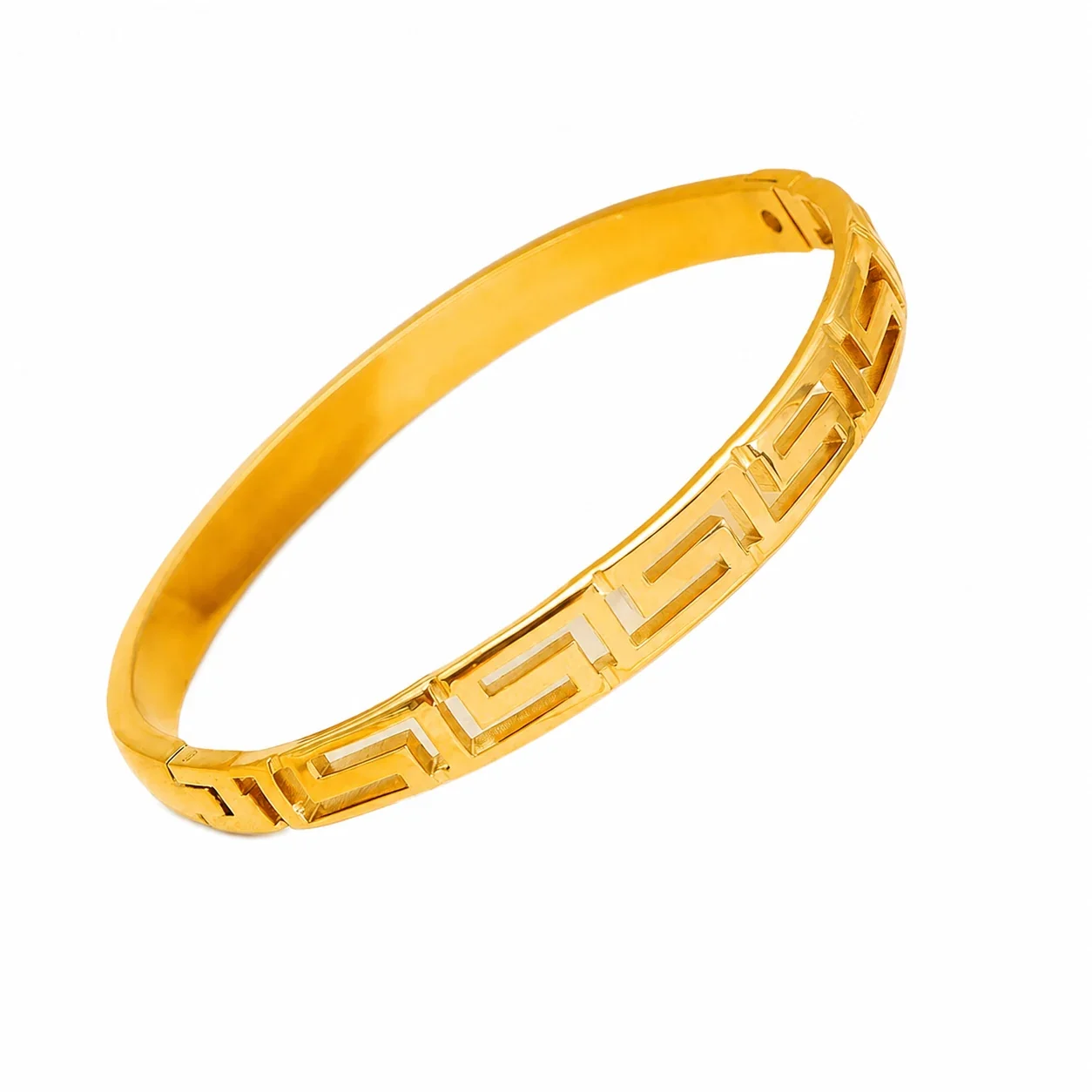 Ornate 18K Gold-Plated Textured CZ Hinged Bangle - Gold Great Wall Texture