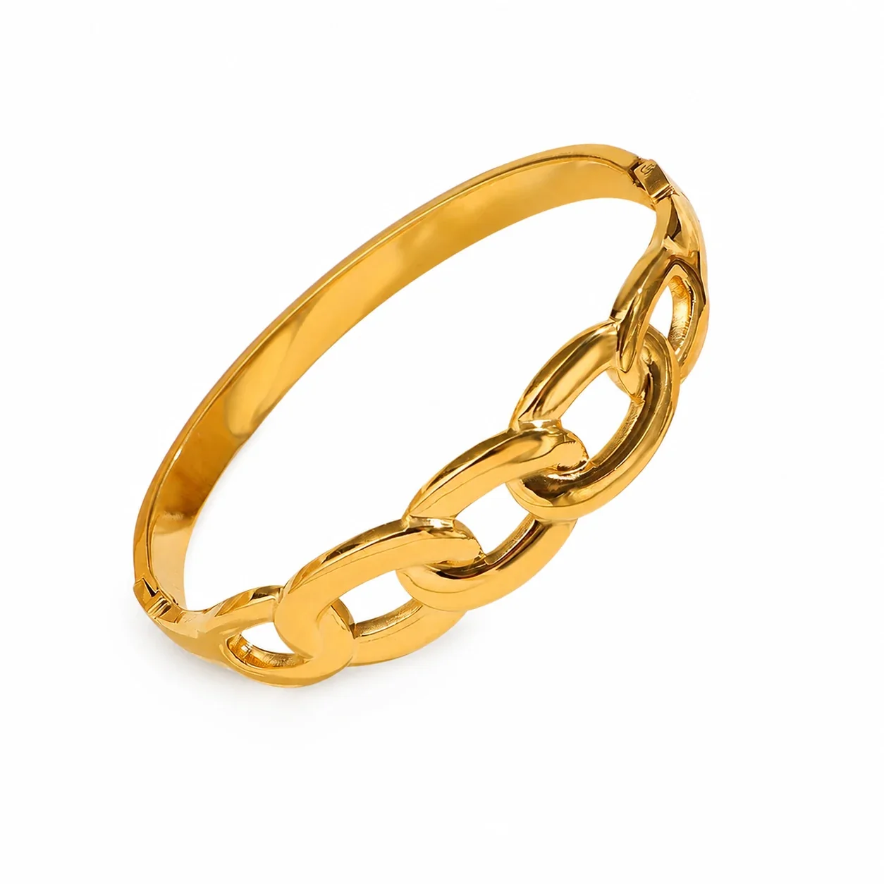 Ornate 18K Gold-Plated Textured CZ Hinged Bangle - Gold Openwork