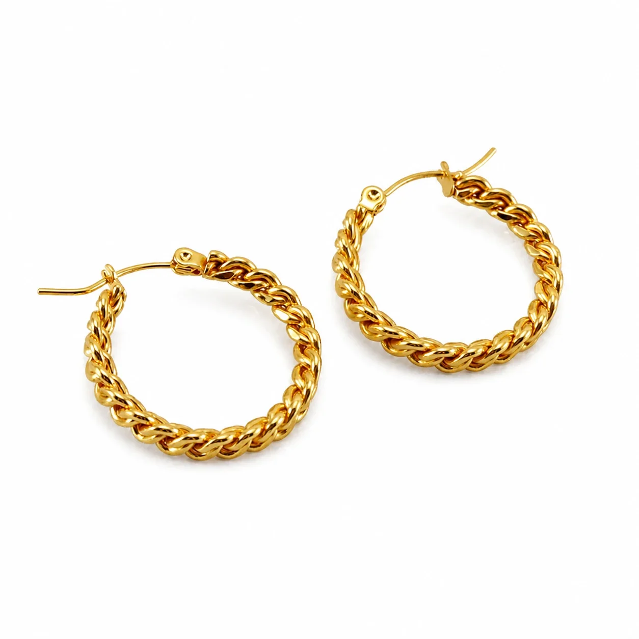 Bold Gold-Plated Stainless Steel Rope Chain Round Hoop Earrings