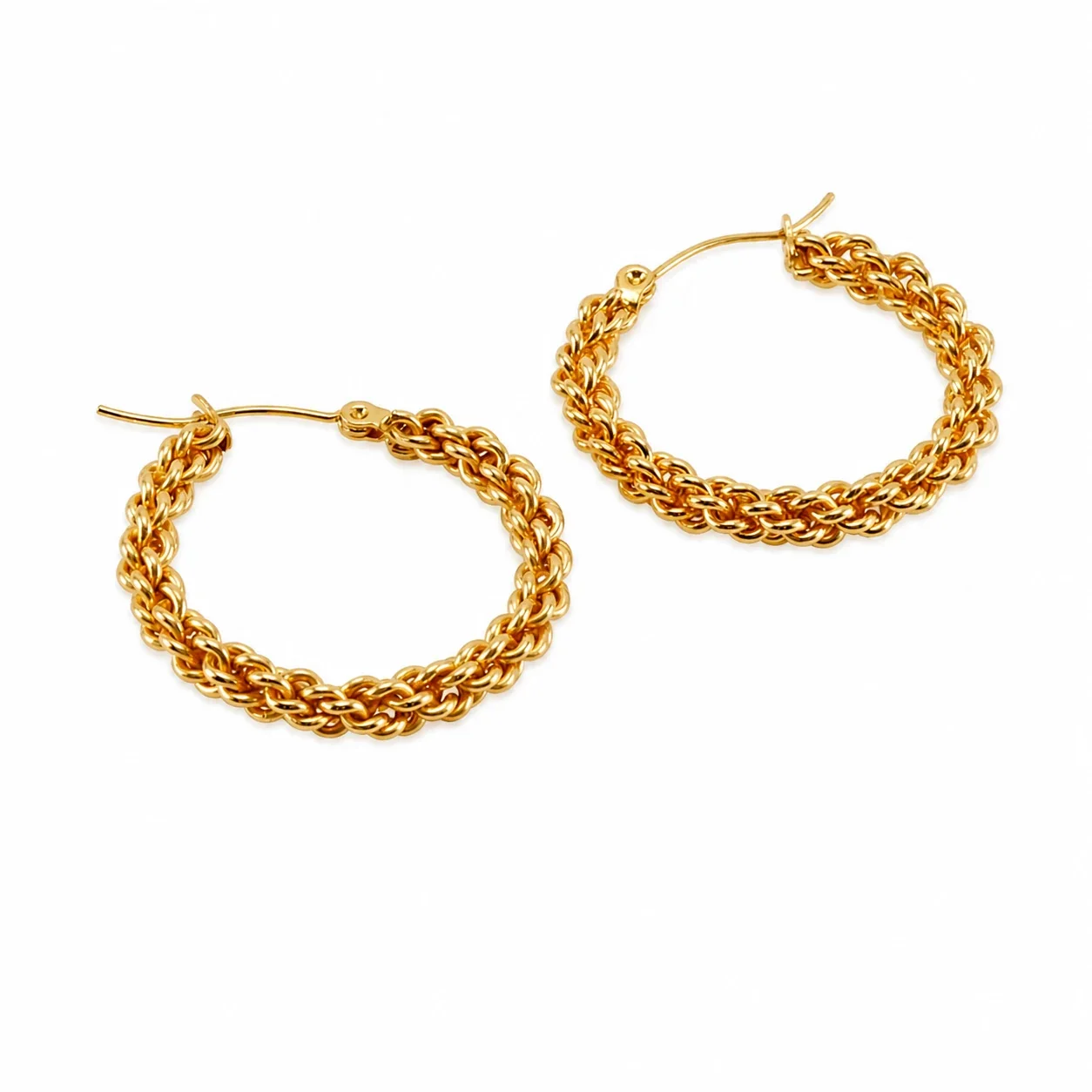 Bold Gold-Plated Stainless Steel Rope Chain Round Hoop Earrings