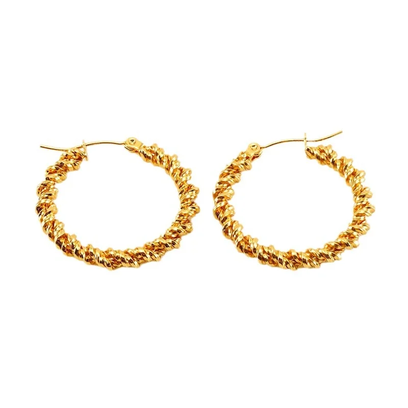 Bold Gold-Plated Stainless Steel Rope Chain Round Hoop Earrings