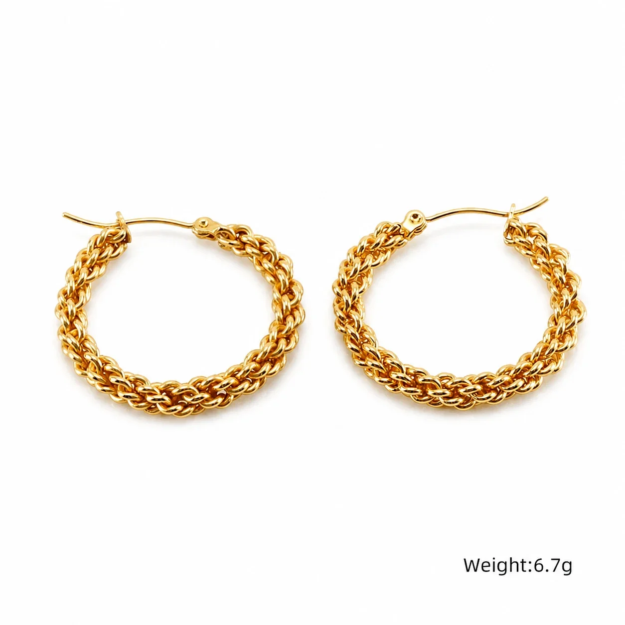 Bold Gold-Plated Stainless Steel Rope Chain Round Hoop Earrings - Gold Rope Twist
