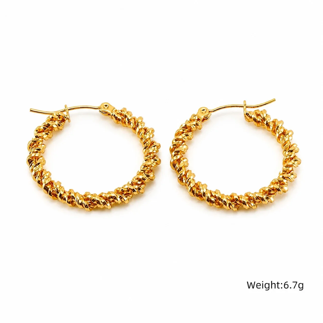Bold Gold-Plated Stainless Steel Rope Chain Round Hoop Earrings - Gold Braided Rope
