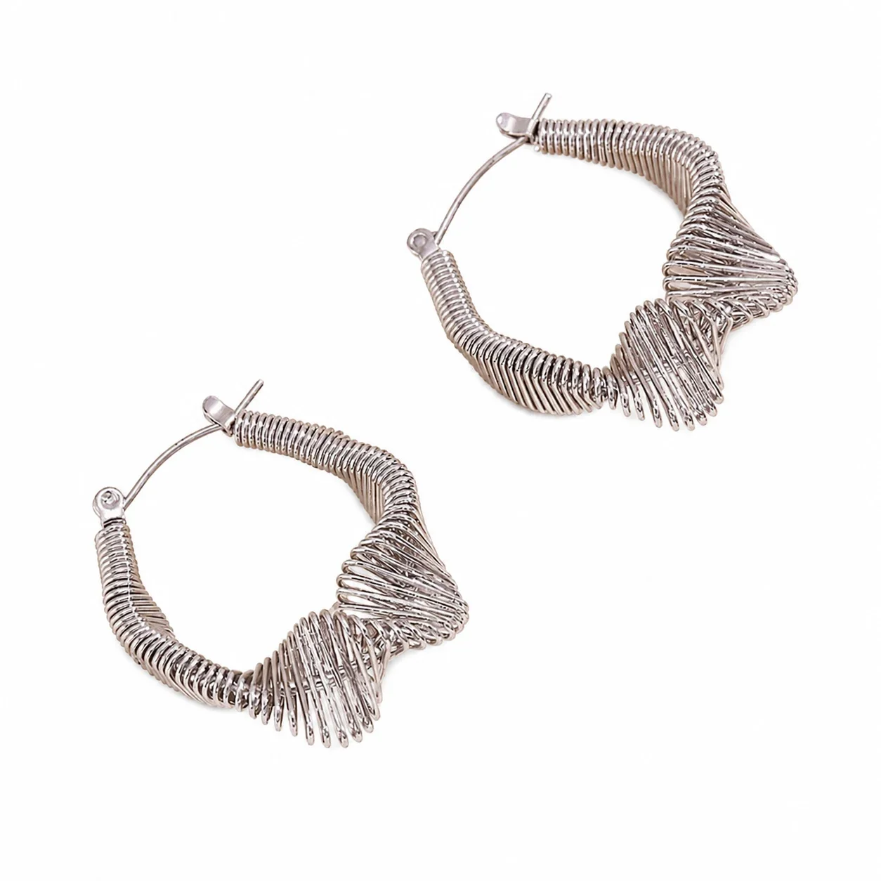 Sculptural Gold-Plated Ribbed Coil Geometric Hoop Earrings