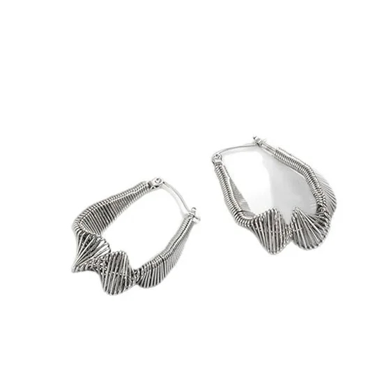 Sculptural Gold-Plated Ribbed Coil Geometric Hoop Earrings