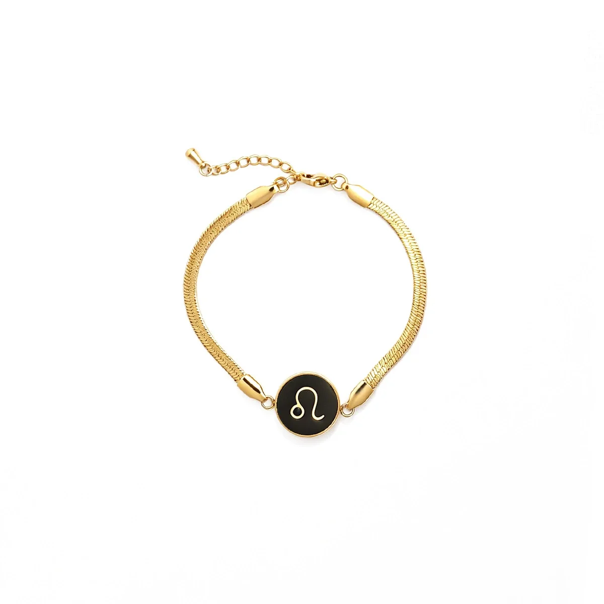 Pulseira de aço inoxidável dourada de zodíaco preto Celestial com corrente snake