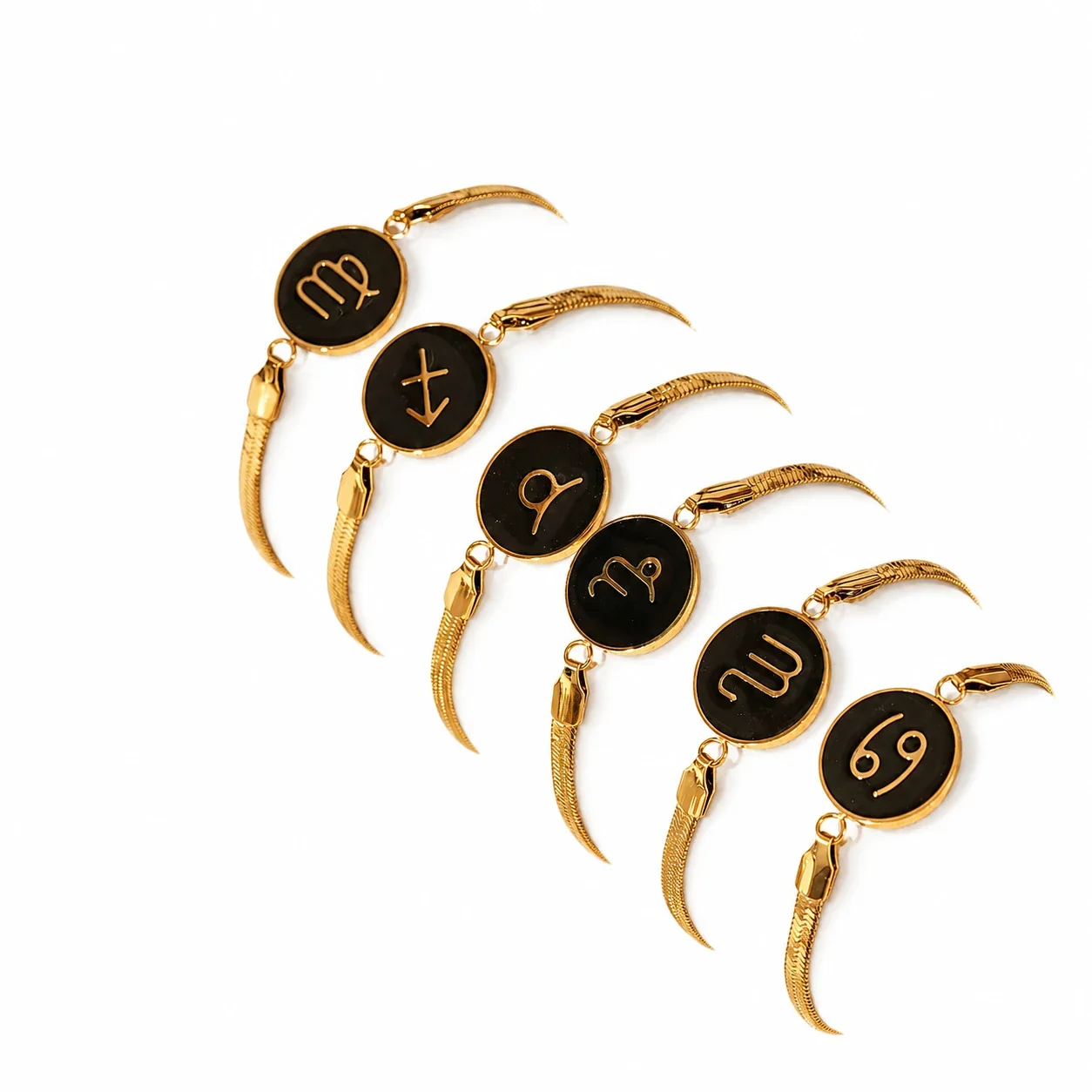 Celestial Gold-Plated Snake Chain Black Zodiac Bracelet