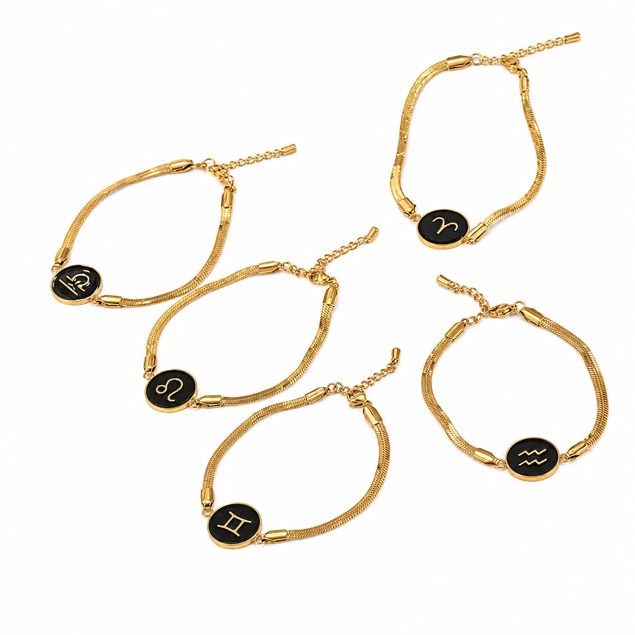 Celestial Gold-Plated Snake Chain Black Zodiac Bracelet