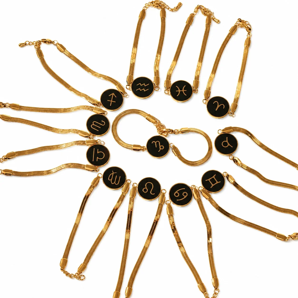 Celestial Gold-Plated Snake Chain Black Zodiac Bracelet