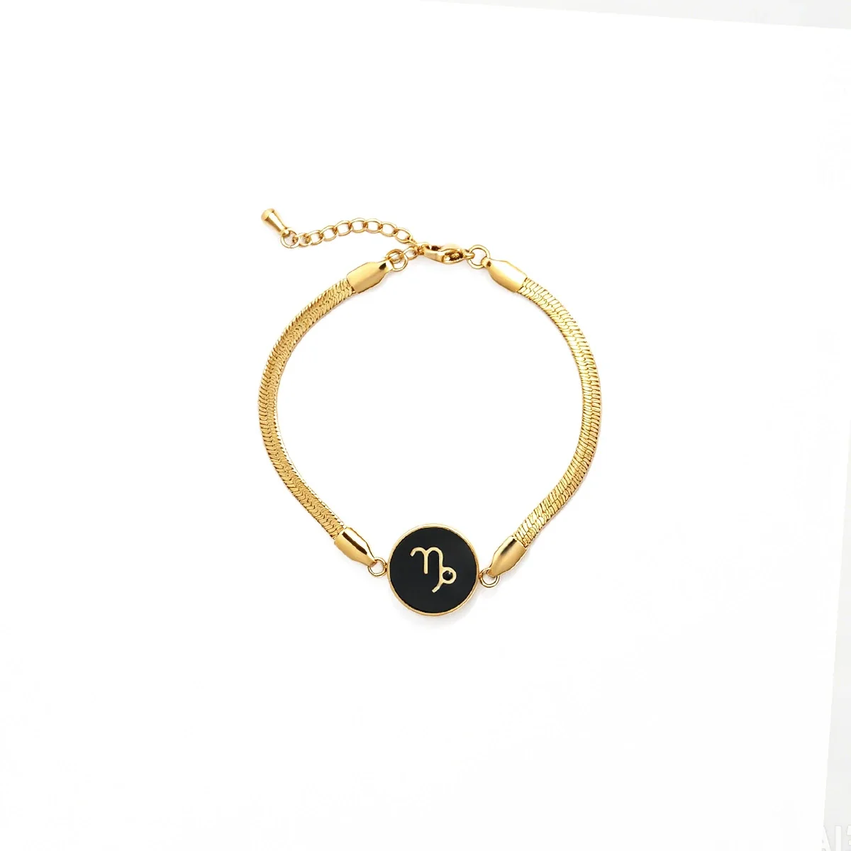 Celestial Gold-Plated Snake Chain Black Zodiac Bracelet