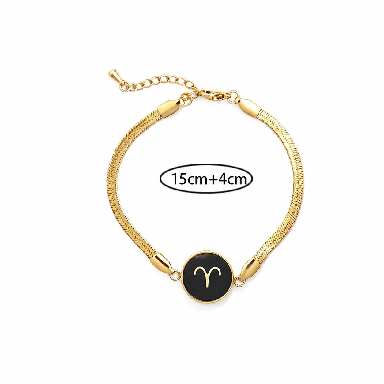 Celestial Gold-Plated Snake Chain Black Zodiac Bracelet - Gold Aries Pouch