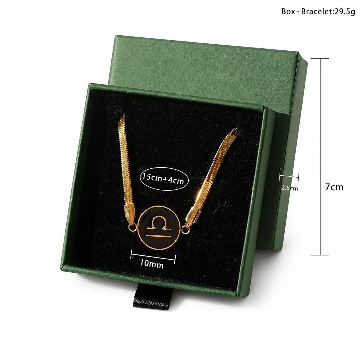 Celestial Gold-Plated Snake Chain Black Zodiac Bracelet - Gold Libra Box