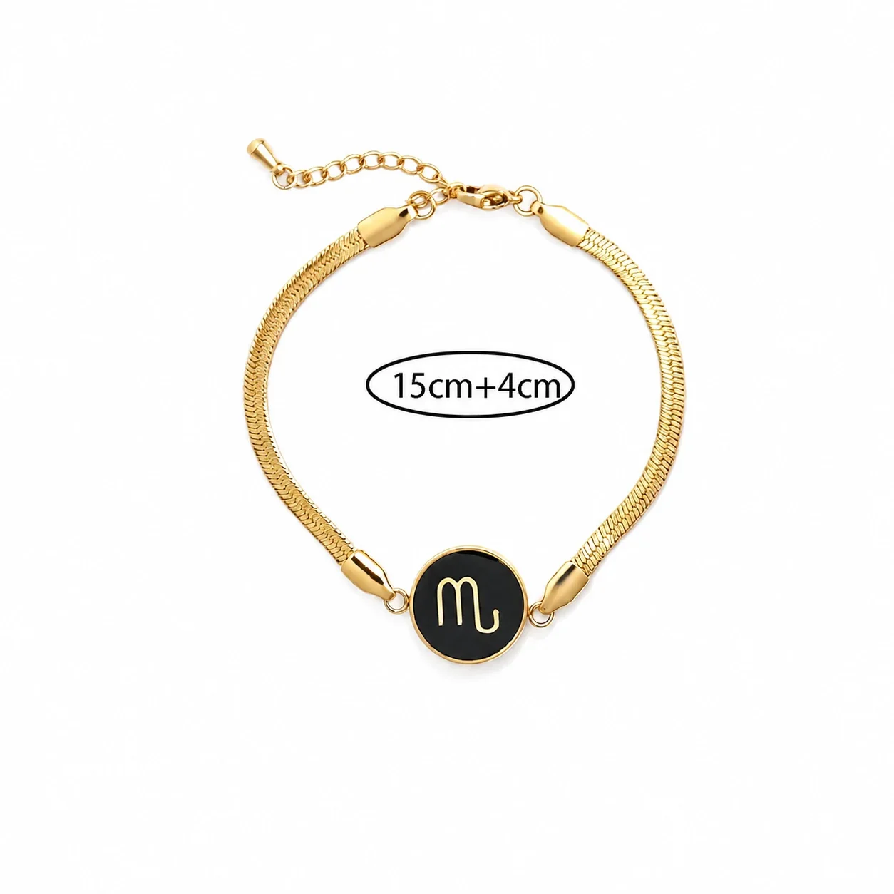 Celestial Gold-Plated Snake Chain Black Zodiac Bracelet - Gold Scorpio Pouch