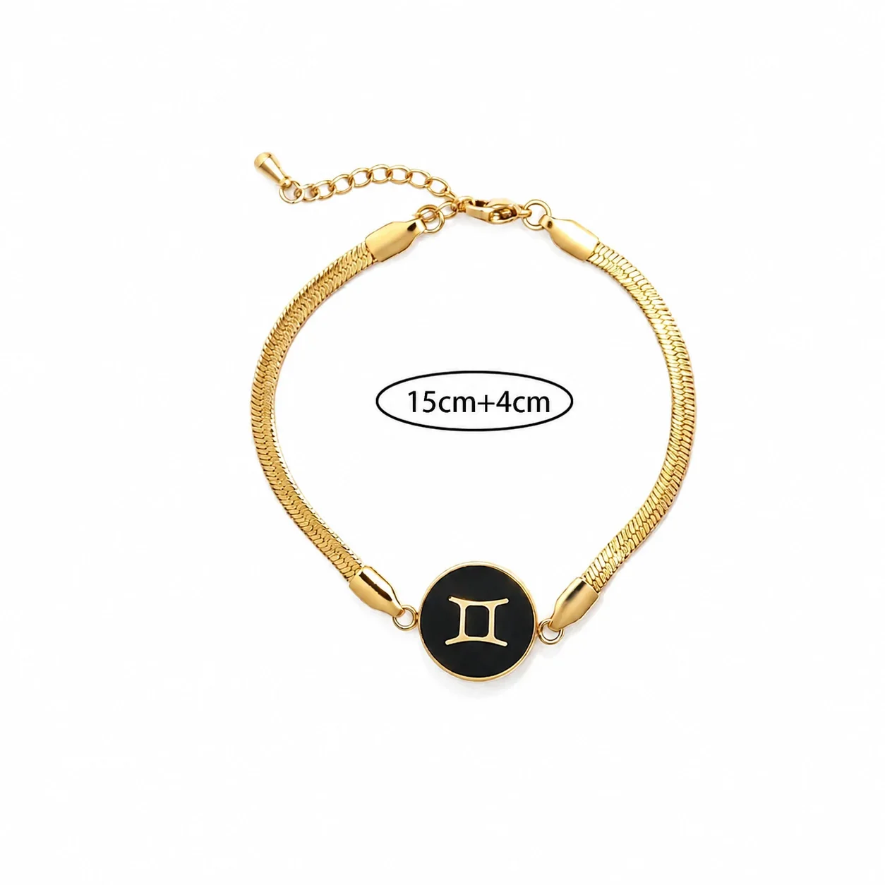 Celestial Gold-Plated Snake Chain Black Zodiac Bracelet - Gold Sagittarius Pouch