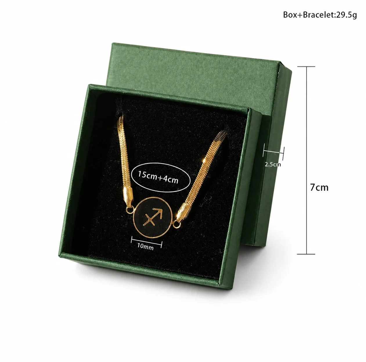 Celestial Gold-Plated Snake Chain Black Zodiac Bracelet - Gold Sagittarius Box