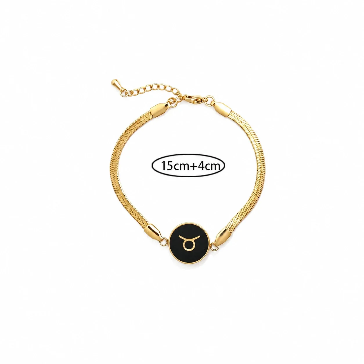 Celestial Gold-Plated Snake Chain Black Zodiac Bracelet - Gold Capricorn Pouch