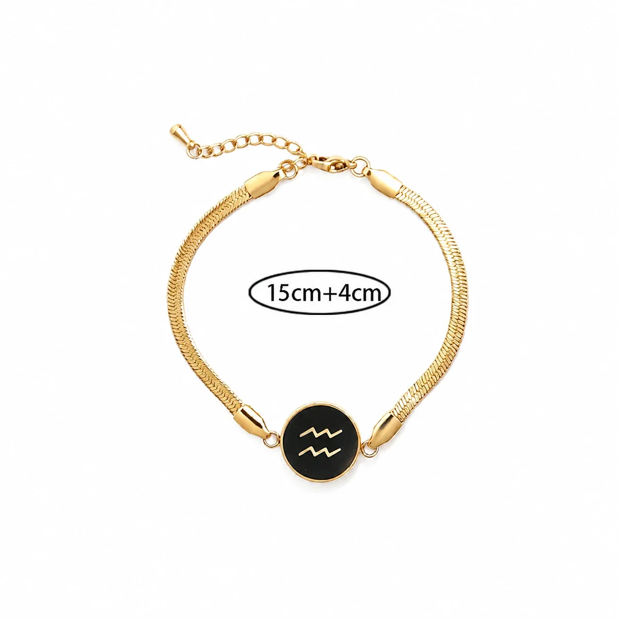 Celestial Gold-Plated Snake Chain Black Zodiac Bracelet - Gold Aquarius Pouch
