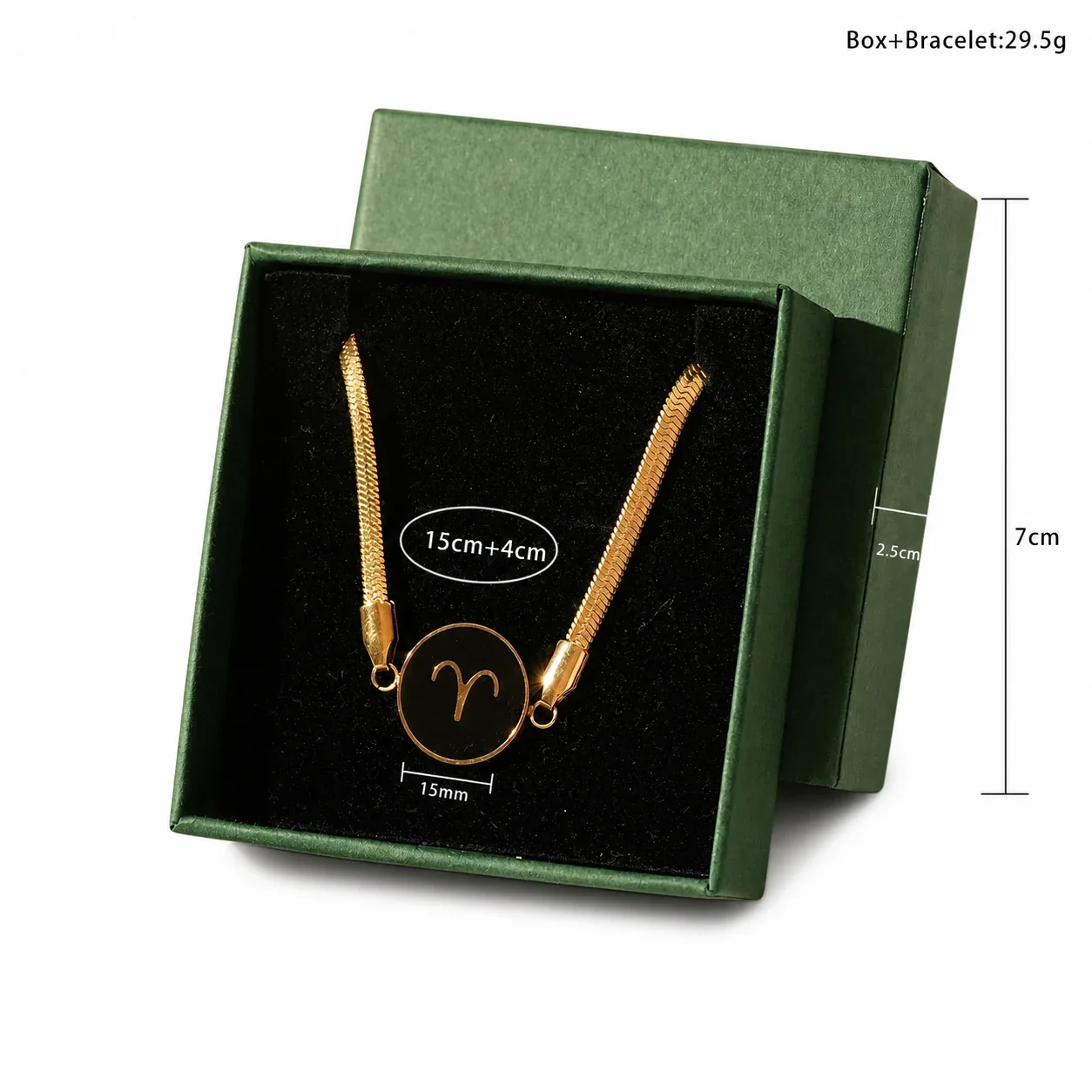 Celestial Gold-Plated Snake Chain Black Zodiac Bracelet - Gold Aries Box