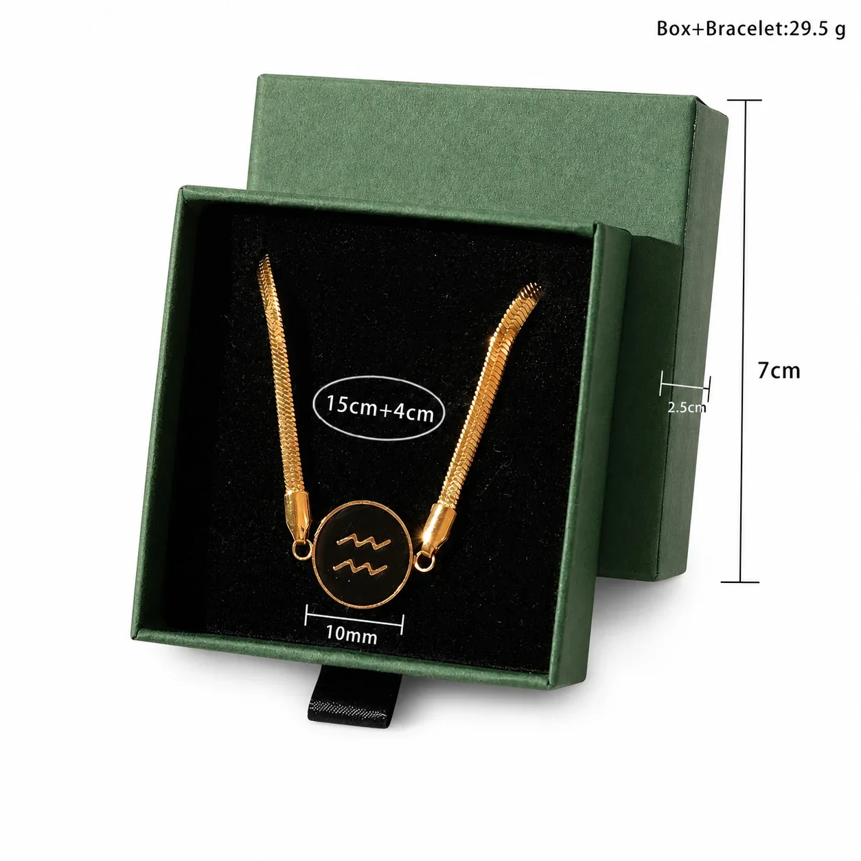Celestial Gold-Plated Snake Chain Black Zodiac Bracelet - Gold Aquarius Box