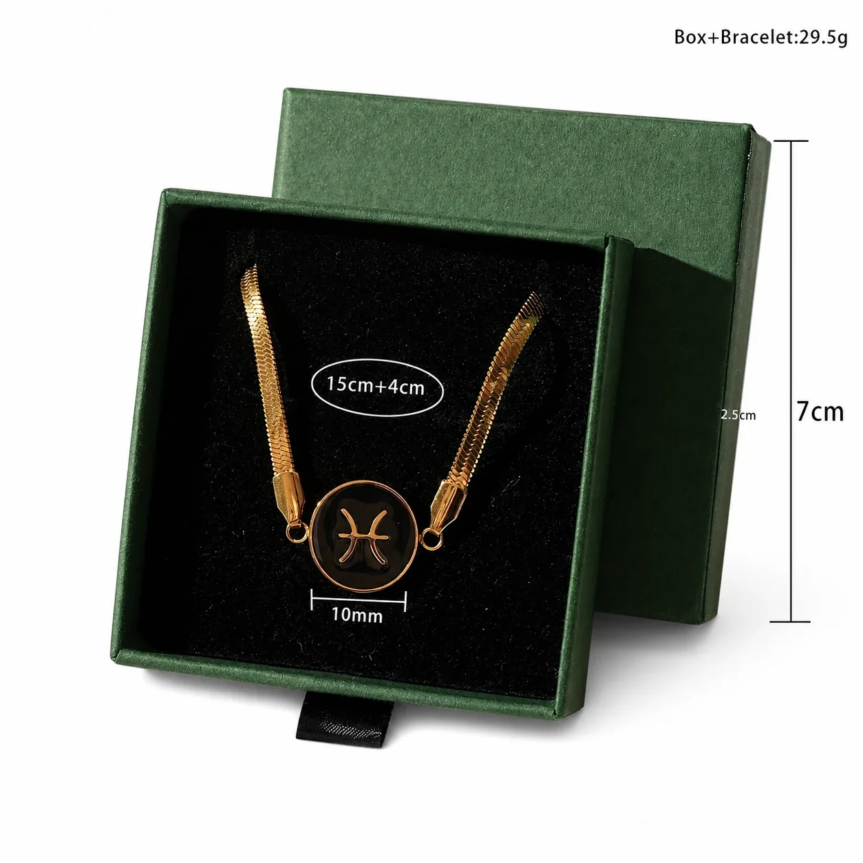 Celestial Gold-Plated Snake Chain Black Zodiac Bracelet - Gold Pisces Box