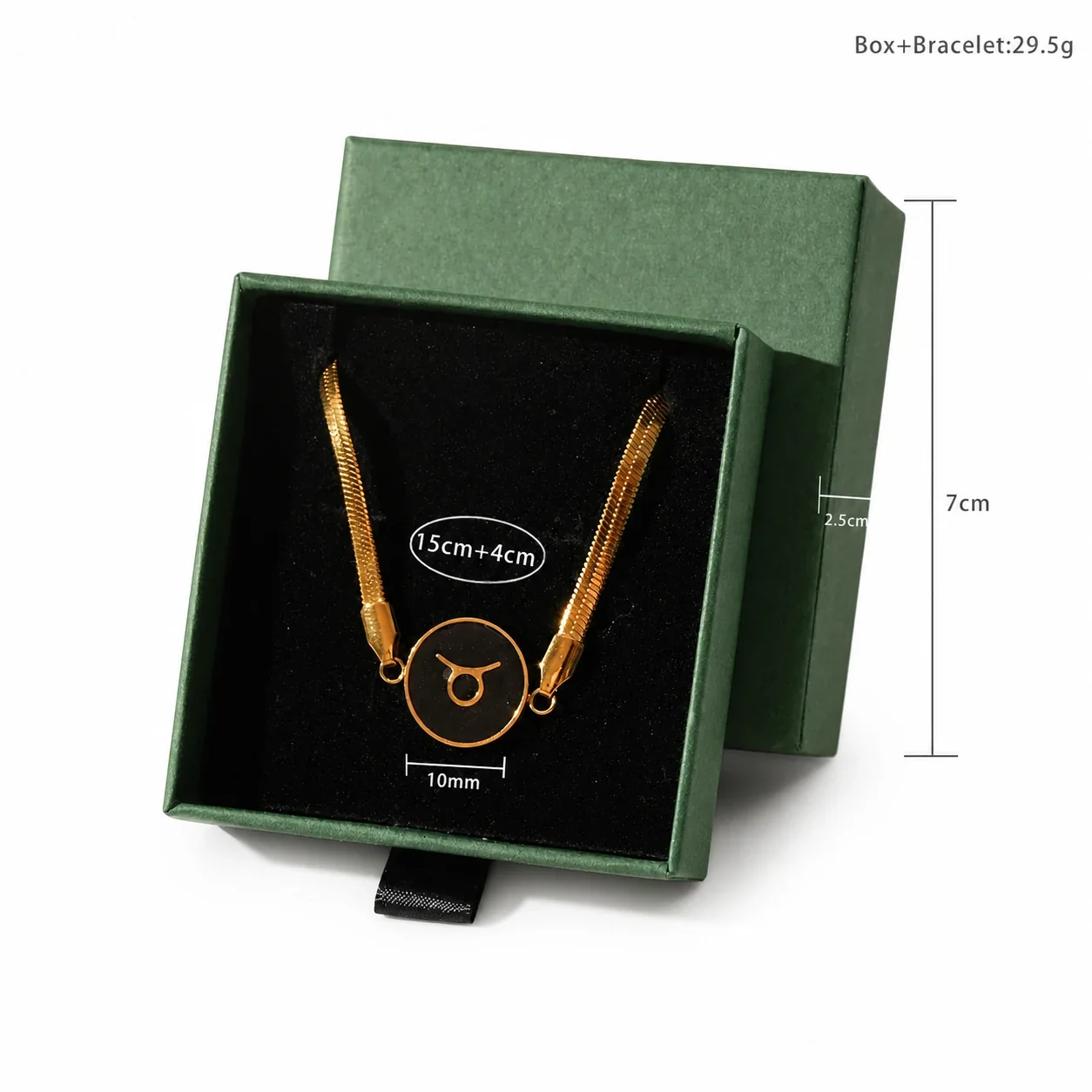 Celestial Gold-Plated Snake Chain Black Zodiac Bracelet - Gold Taurus Box