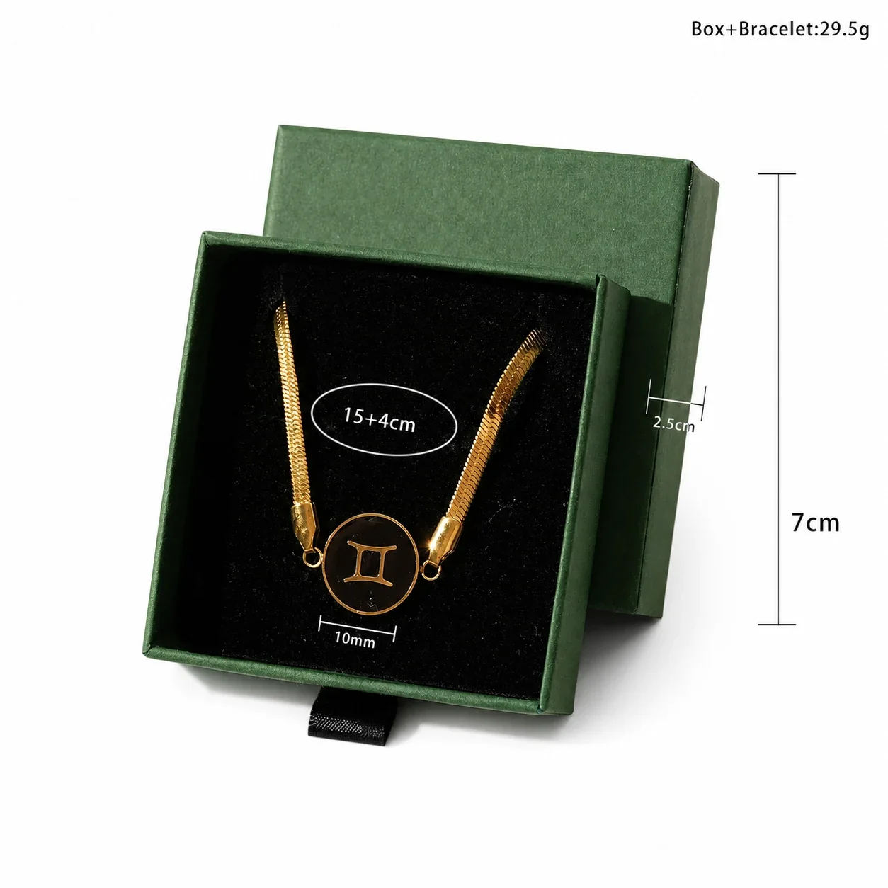 Celestial Gold-Plated Snake Chain Black Zodiac Bracelet - Gold Gemini Box