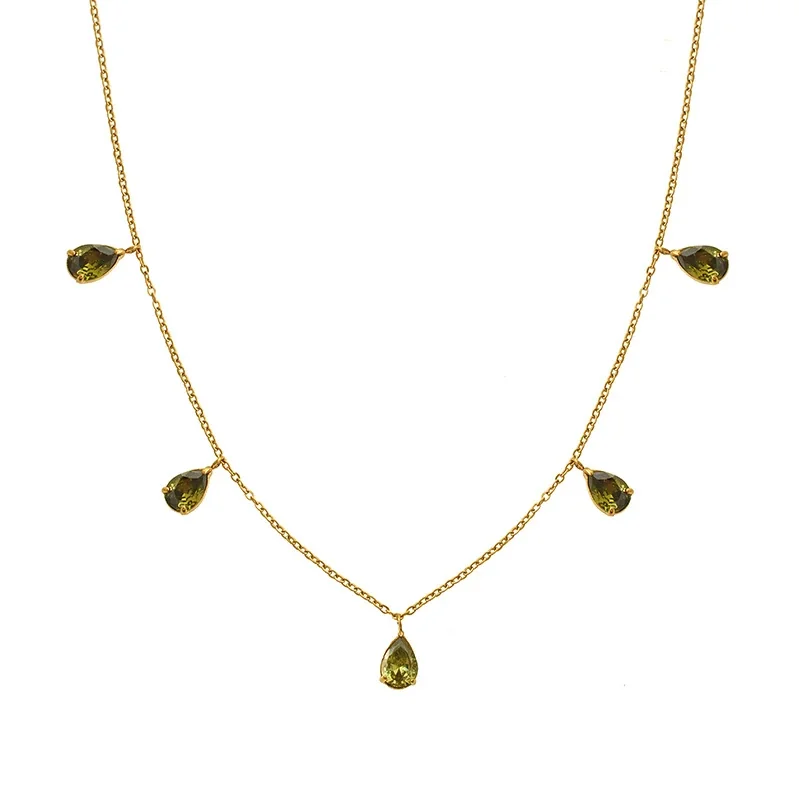Refined Gold-Plated 316 Steel Pear Crystal Necklace